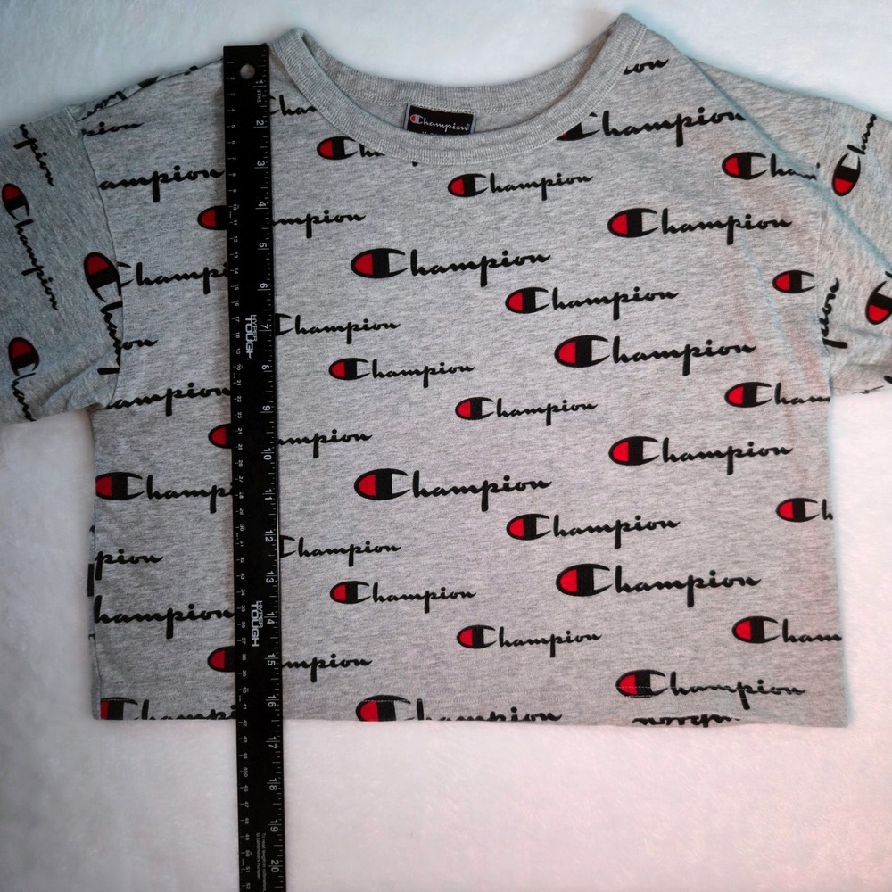 Champion Womens Gray All Over Script Logo Crop Top Tee WL956P XS - Picture 5 of 7